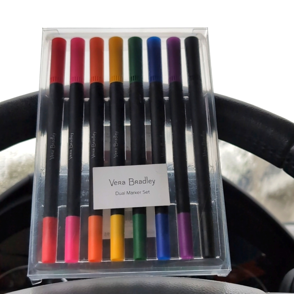 NIB Vera Bradley Dual Marker Set, 8 pack, Fine Tip, Brush
